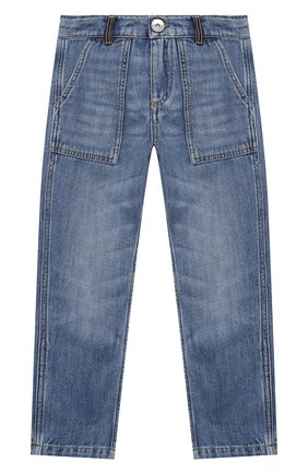 Детские джинсы BRUNELLO CUCINELLI голубого цвета, арт. B0Z37D302A | Фото 1 (Материал внешний: Хлопок; Детали: Потертости; Ростовка одежда: 4 года | 104 см, 6 лет | 116 см)