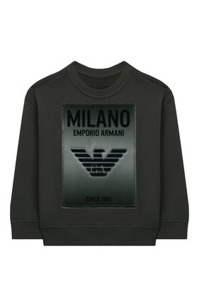 Детский хлопковый свитшот EMPORIO ARMANI хаки цвета по цене 21800 руб., арт. 6H4MM1/4J3BZ | Фото 1 Детский хлопковый свитшот EMPORIO ARMANI хаки цвета, арт. 6H4MM1/4J3BZ | Фото 1 (Рукава: Длинные; Материал внешний: Хлопок; Мальчики Кросс-КТ: Толстовка-одежда, Свитшот-одежда; Региональные ограничения белый список (Axapta Mercury): RU; Ростовка одежда: 10 - 11 лет | 140 - 146см, 13 - 15 лет | 158 см, 16 лет | 164 см, 4 года | 104 см, 5 лет | 110 см, 6 лет | 116 см, 7 лет | 122 см, 8 лет | 128 см)