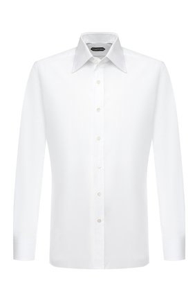 Мужская хлопковая сорочка TOM FORD белого цвета, арт. QFT190/94S1JE | Фото 1 (Материал внешний: Хлопок; Длина (для топов): Стандартные; Случай: Формальный; Воротник: Кент; Рубашки М: Regular Fit; Рукава: Длинные; Стили: Классический; Мужское Кросс-КТ: Сорочка-одежда; Принт: Однотонные; Манжеты: На пуговицах)