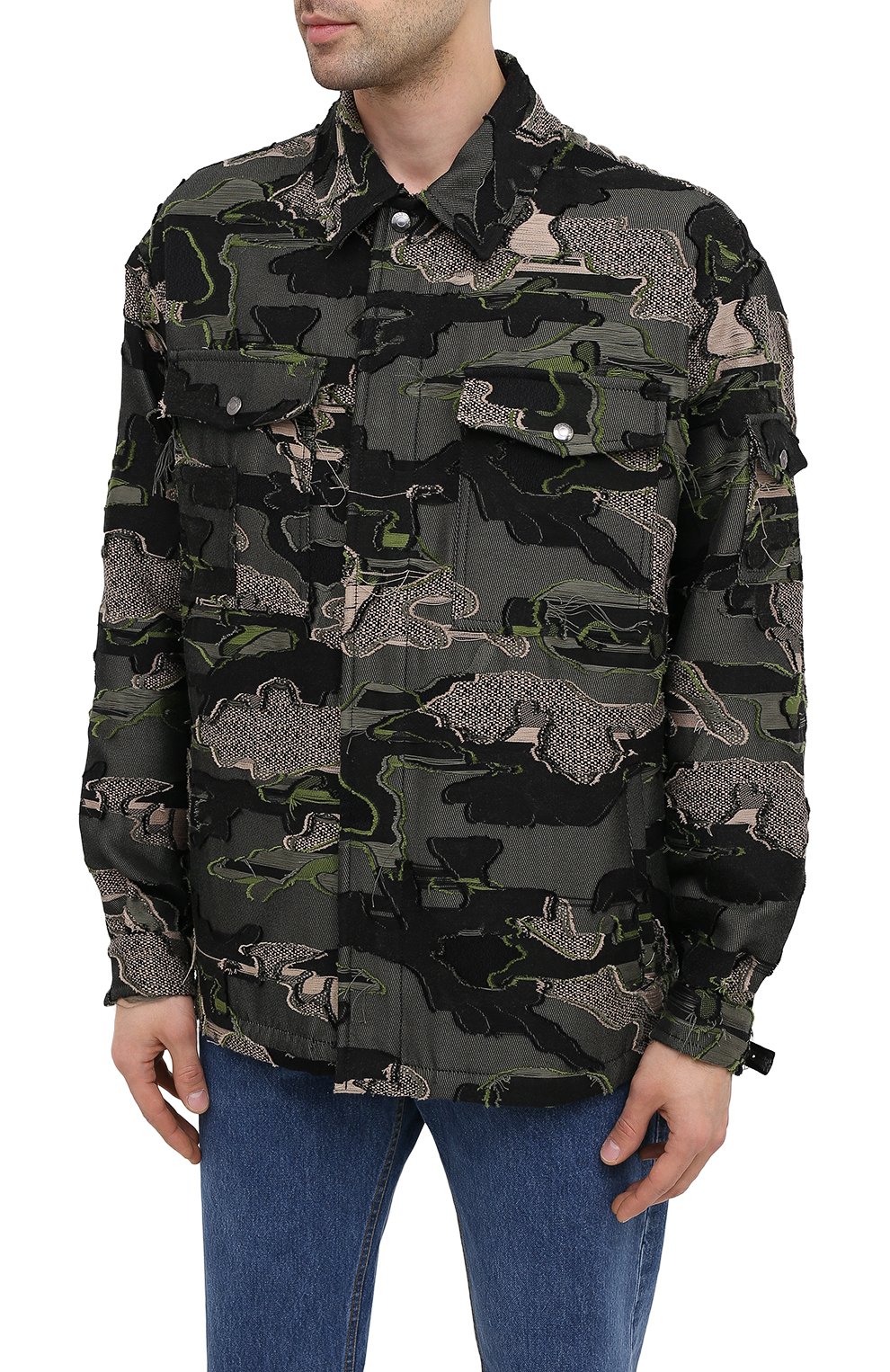 Мужская хлопковая куртка VALENTINO хаки цвета, арт. UV0CJE376QR | Фото 3 (Кросс-КТ: Куртка, Ветровка; Рукава: Длинные; Длина (верхняя одежда): До середины бедра; Стили: Милитари; Материал внешний: Хлопок; Мужское Кросс-КТ: Верхняя одежда)