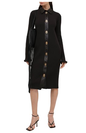 Женское платье из шерсти и хлопка BOTTEGA VENETA темно-коричневого цвета по цене 242500 руб., арт. 629363/VKVX0 | Фото 2 Женское платье из шерсти и хлопка BOTTEGA VENETA темно-коричневого цвета, арт. 629363/VKVX0 | Фото 2