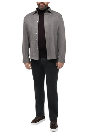 Мужская хлопковая рубашка SONRISA коричневого цвета, арт. IFJ7167/J134/47-51 | Фото 2 (Материал внешний: Хлопок; Рукава: Длинные; Длина (для топов): Стандартные; Мужское Кросс-КТ: Рубашка-одежда; Случай: Повседневный; Принт: Однотонные; Рубашки М: Slim Fit; Big sizes: Big Sizes; Стили: Кэжуэл; Манжеты: На пуговицах; Воротник: Button down)