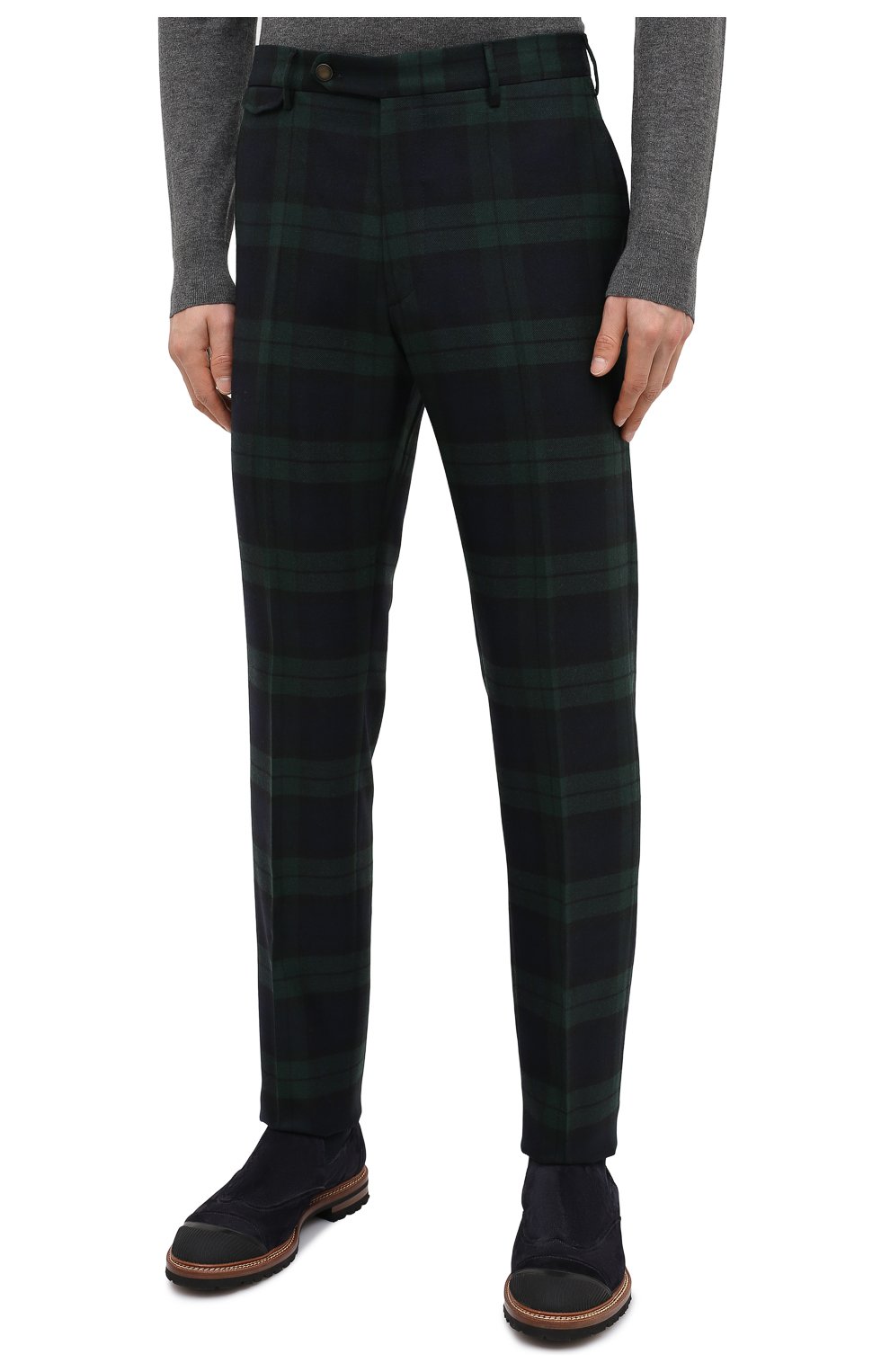 Мужские шерстяные брюки BERWICH темно-зеленого цвета, арт. VULCAN0Z/AM1260 | Фото 3 (Материал внешний: Шерсть; Длина (брюки, джинсы): Стандартные; Случай: Повседневный; Материал подклада: Купро; Стили: Кэжуэл)