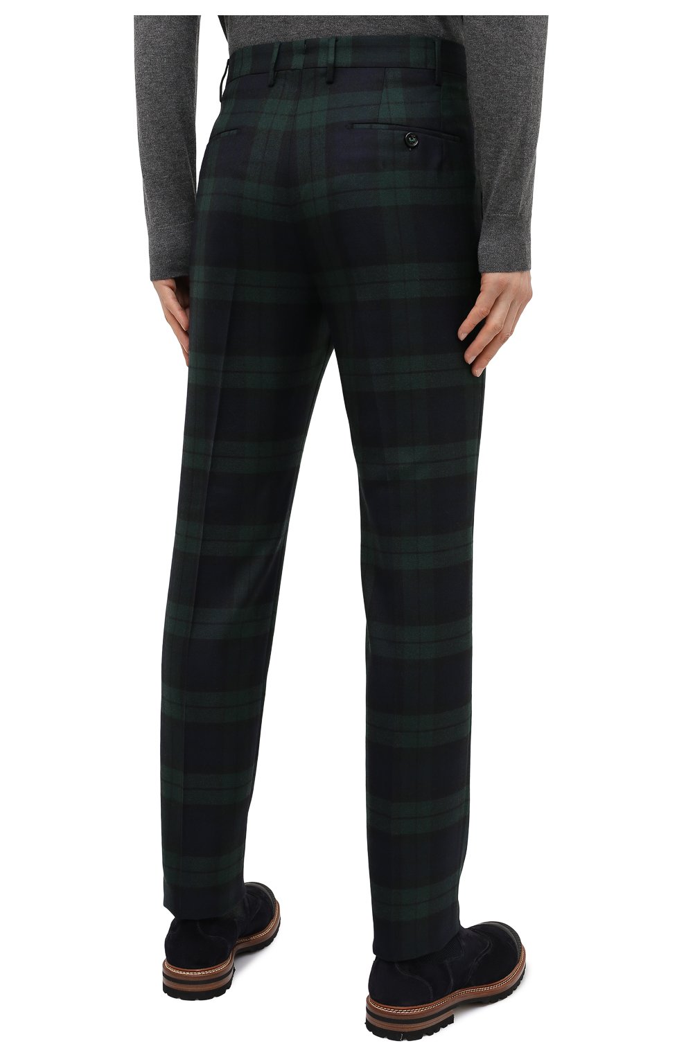 Мужские шерстяные брюки BERWICH темно-зеленого цвета, арт. VULCAN0Z/AM1260 | Фото 4 (Материал внешний: Шерсть; Длина (брюки, джинсы): Стандартные; Случай: Повседневный; Материал подклада: Купро; Стили: Кэжуэл)