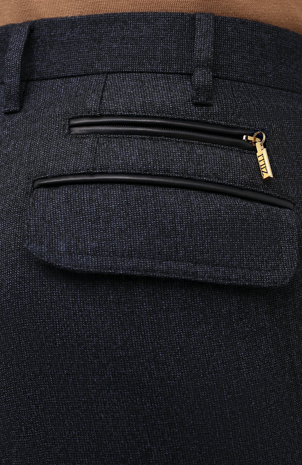 Мужские шерстяные брюки ZILLI темно-синего цвета, арт. M0U-40-38N-D6605/0001 | Фото 5 (Материал внешний: Шерсть; Длина (брюки, джинсы): Стандартные; Случай: Повседневный; Материал подклада: Купро; Стили: Кэжуэл)
