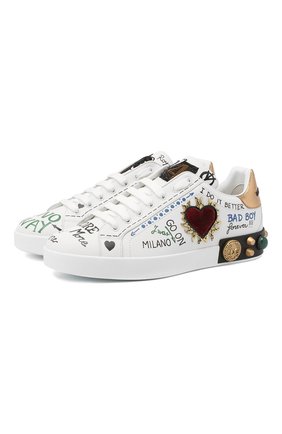 Мужские комбинированные кеды portofino DOLCE & GABBANA белого цвета по цене 77800 руб., арт. CS1759/AH029 | Фото 1 Мужские комбинированные кеды portofino DOLCE & GABBANA белого цвета, арт. CS1759/AH029 | Фото 1
