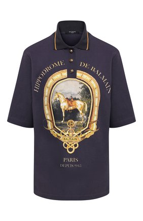 Женское хлопковое поло BALMAIN темно-синего цвета по цене 89950 руб., арт. UF00301/I608 | Фото 1 Женское хлопковое поло BALMAIN темно-синего цвета, арт. UF00301/I608 | Фото 1
