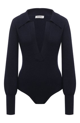 Женское боди NANUSHKA темно-синего цвета по цене 25250 руб., арт. AZHA_NAVY_RECYCLED CASHMERE KNIT | Фото 1 Женское боди NANUSHKA темно-синего цвета, арт. AZHA_NAVY_RECYCLED CASHMERE KNIT | Фото 1