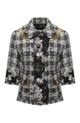 Женский твидовый жакет DOLCE & GABBANA серого цвета по цене 247000 руб., арт. J2AARZ/FQMHE | Фото 1 Женский твидовый жакет DOLCE & GABBANA серого цвета, арт. J2AARZ/FQMHE | Фото 1