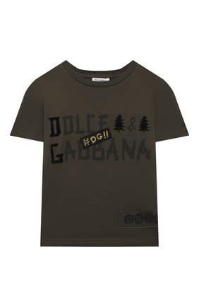 Детская хлопковая футболка DOLCE & GABBANA хаки цвета по цене 13700 руб., арт. L4JTBL/G7X0E/2-6 | Фото 1 Детская хлопковая футболка DOLCE & GABBANA хаки цвета, арт. L4JTBL/G7X0E/2-6 | Фото 1 (Материал внешний: Хлопок; Рукава: Короткие; Ростовка одежда: 2 года | 92 см, 3 года | 98 см, 4 года | 104 см, 5 лет | 110 см, 6 лет | 116 см)