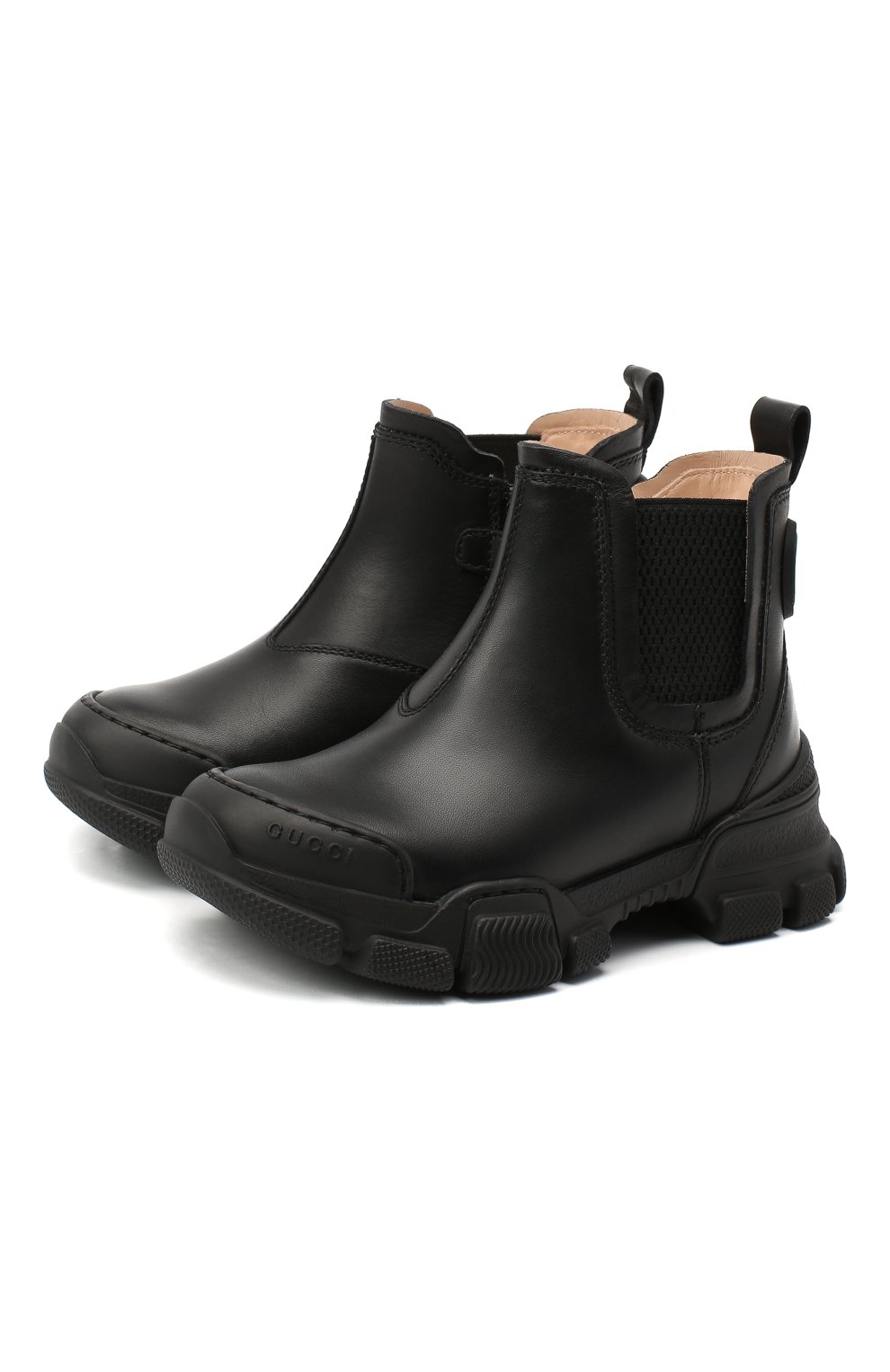 Детские кожаные ботинки GUCCI черного цвета, арт. 629738/DTN50 | Фото 1 (Материал внешний: Кожа; Материал внутренний: Натуральная кожа; Длина стельки: 13, 13,7, 16,5, 17,2)
