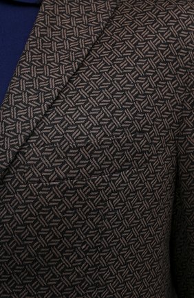 Мужской пиджак из шерсти и кашемира KNT коричневого цвета, арт. UGS0101K02T11 | Фото 5 (Случай: Коктейльный, Повседневный; Материал внешний: Шерсть; Рукава: Длинные; Длина (для топов): Стандартные; Региональные ограничения белый список (Axapta Mercury): RU; 1-2-бортные: Однобортные; Пиджаки М: Прямой; Материал подклада: Купро; Стили: Кэжуэл)
