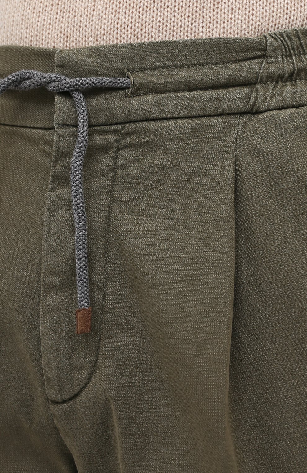 Мужские хлопковые брюки BRUNELLO CUCINELLI хаки цвета, арт. M266LE1740 | Фото 5 (Длина (брюки, джинсы): Стандартные; Случай: Повседневный; Материал внешний: Хлопок; Стили: Кэжуэл)