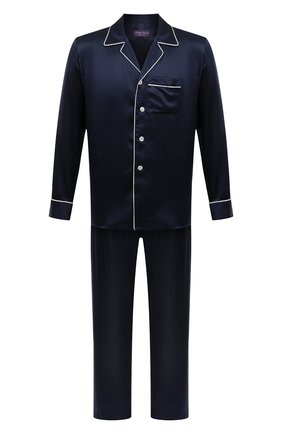 Мужская шелковая пижама RALPH LAUREN темно-синего цвета, арт. 790791911 | Фото 1 (Материал внешний: Шелк; Длина (для топов): Стандартные; Рукава: Длинные; Длина (брюки, джинсы): Стандартные; Кросс-КТ: домашняя одежда)