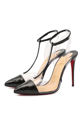 Женская кожаные туфли nosy strass 100 CHRISTIAN LOUBOUTIN черного цвета по цене 128500 руб., арт. nosy strass 100 pvc/croco lucido/suede | Фото 1 Женская кожаные туфли nosy strass 100 CHRISTIAN LOUBOUTIN черного цвета, арт. nosy strass 100 pvc/croco lucido/suede | Фото 1