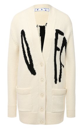 Женский шерстяной кардиган OFF-WHITE кремвого цвета по цене 96350 руб., арт. 0WHB006F20KNI0016110 | Фото 1 Женский шерстяной кардиган OFF-WHITE кремвого цвета, арт. 0WHB006F20KNI0016110 | Фото 1