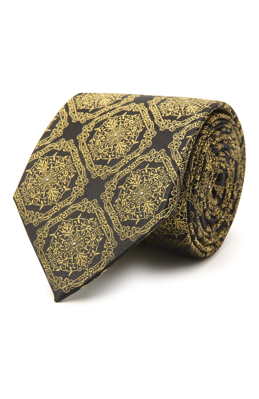 Мужской шелковый галстук VERSACE желтого цвета, арт. ICR7001/A236236 | Фото 1 (Принт: С принтом; Материал: Текстиль, Шелк)