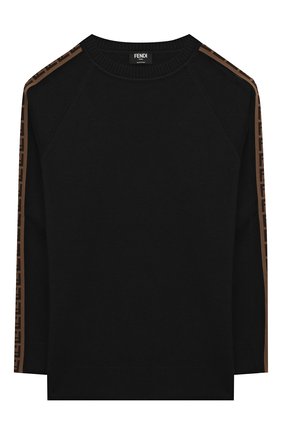 Детский шерстяной пуловер FENDI черного цвета, арт. JUG003/A8L9/8A-12+ | Фото 1 (Рукава: Длинные; Материал внешний: Шерсть; Мальчики Кросс-КТ: Пуловер-одежда; Ростовка одежда: 8 лет | 128 см)