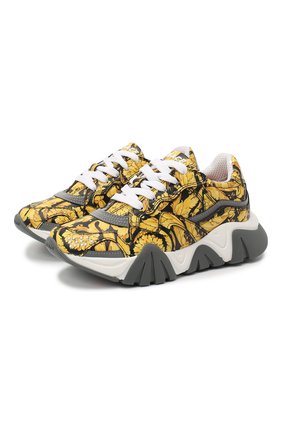 Детские кожаные кроссовки VERSACE золотого цвета по цене 42700 руб., арт. YHX00029/YB00376/30-33 | Фото 1 Детские кожаные кроссовки VERSACE золотого цвета, арт. YHX00029/YB00376/30-33 | Фото 1