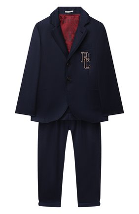 Детский шерстяной костюм BRUNELLO CUCINELLI синего цвета по цене 123500 руб., арт. BE226A108C | Фото 1 Детский шерстяной костюм BRUNELLO CUCINELLI синего цвета, арт. BE226A108C | Фото 1 (Материал внешний: Шерсть; Рукава: Длинные; Материал подклада: Купро; Кросс-КТ: костюм; Ростовка одежда: 12 лет | 152 см)