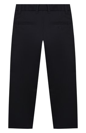 Детские хлопковые брюки EMPORIO ARMANI синего цвета по цене 14650 руб., арт. 6H4P60/4N4YZ | Фото 2 Детские хлопковые брюки EMPORIO ARMANI синего цвета, арт. 6H4P60/4N4YZ | Фото 2 (Материал внешний: Хлопок; Мальчики Кросс-КТ: Брюки-одежда; Стили: Классический; Региональные ограничения белый список (Axapta Mercury): RU; Ростовка одежда: 10 - 11 лет | 140 - 146см, 13 - 15 лет | 158 см, 16 лет | 164 см, 4 года | 104 см, 5 лет | 110 см, 6 лет | 116 см, 7 лет | 122 см, 8 лет | 128 см, 9 лет | 134 см)