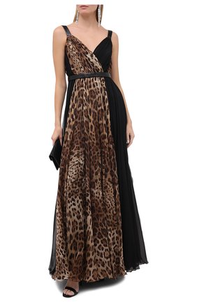 Женское шелковое платье DOLCE & GABBANA коричневого цвета по цене 549500 руб., арт. F6K2IT/GDW24/PBIV | Фото 2 Женское шелковое платье DOLCE & GABBANA коричневого цвета, арт. F6K2IT/GDW24/PBIV | Фото 2
