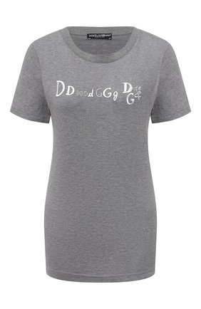 Женская хлопковая футболка DOLCE & GABBANA серого цвета по цене 37750 руб., арт. F8M68Z/G7WXD | Фото 1 Женская хлопковая футболка DOLCE & GABBANA серого цвета, арт. F8M68Z/G7WXD | Фото 1