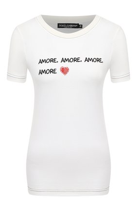 Женская хлопковая футболка DOLCE & GABBANA белого цвета по цене 44850 руб., арт. F8M68Z/G7XCA | Фото 1 Женская хлопковая футболка DOLCE & GABBANA белого цвета, арт. F8M68Z/G7XCA | Фото 1