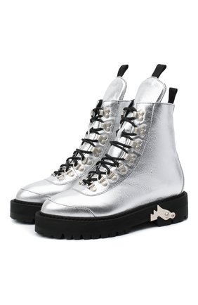 Женские кожаные ботинки OFF-WHITE серебряного цвета по цене 69950 руб., арт. 0WID001F20LEA0027200 | Фото 1 Женские кожаные ботинки OFF-WHITE серебряного цвета, арт. 0WID001F20LEA0027200 | Фото 1