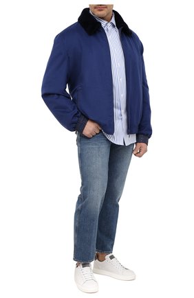 Мужская хлопковая рубашка SONRISA голубого цвета, арт. IFJ7167/J824 | Фото 2 (Рукава: Длинные; Длина (для топов): Стандартные; Материал внешний: Хлопок; Принт: Полоска; Случай: Повседневный, Формальный; Стили: Классический; Рубашки М: Regular Fit; Big sizes: Big Sizes; Манжеты: На пуговицах; Воротник: Button down; Мужское Кросс-КТ: Рубашка-одежда)