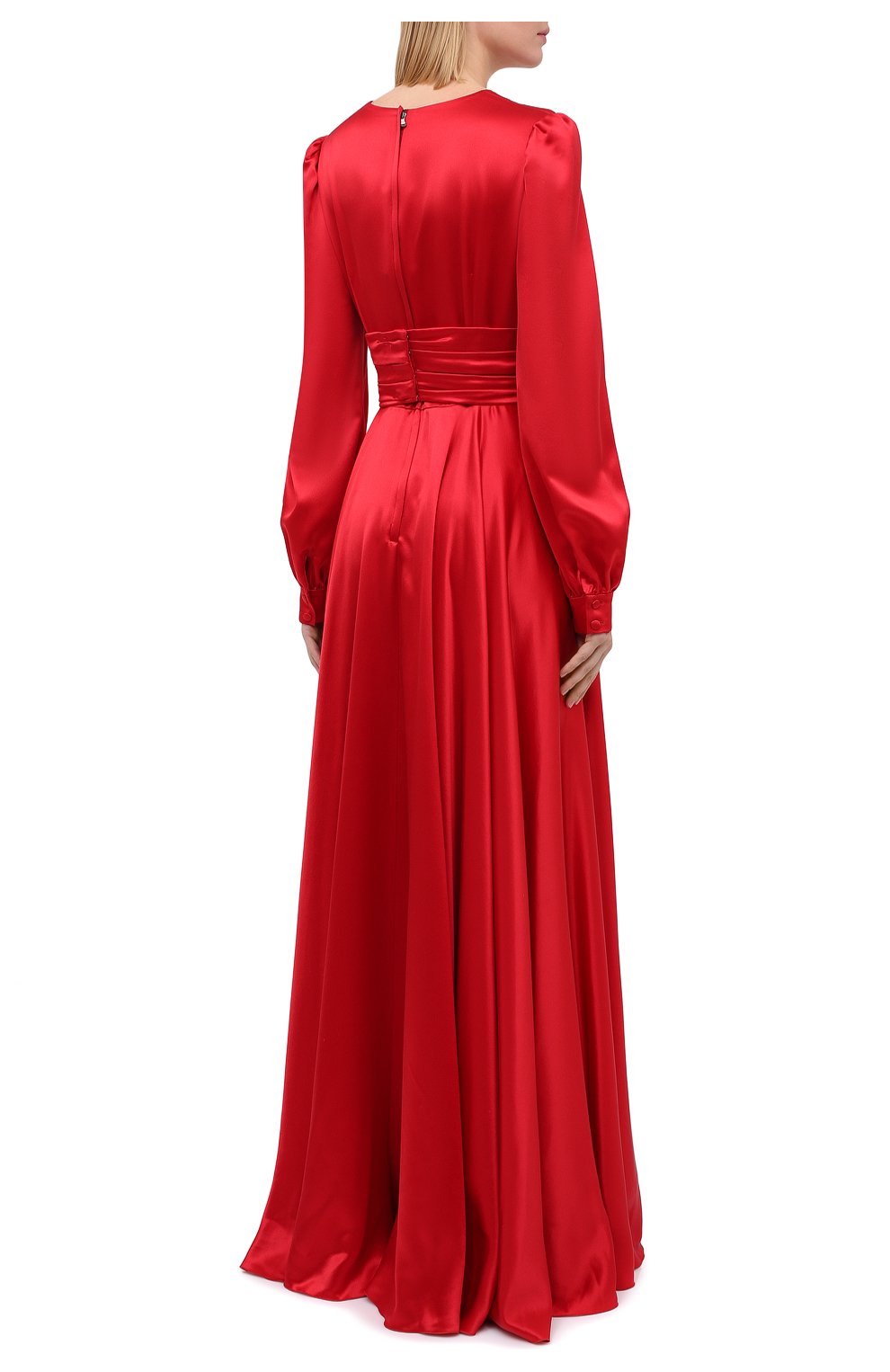Женское шелковое платье DOLCE & GABBANA красного цвета, арт. F6K2PT/FU1NG | Фото 4 (Материал внешний: Шелк; Рукава: Длинные; Стили: Гламурный; Случай: Вечерний; Длина Ж (юбки, платья, шорты): Макси; Материал подклада: Шелк; Женское Кросс-КТ: Платье-одежда)