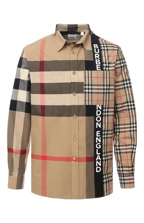 Мужская хлопковая рубашка BURBERRY бежевого цвета по цене 34200 руб., арт. 8033101 | Фото 1 Мужская хлопковая рубашка BURBERRY бежевого цвета, арт. 8033101 | Фото 1