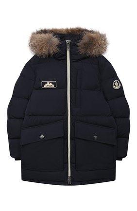 Детского пуховое пальто MONCLER темно-синего цвета по цене 76300 руб., арт. F2-954-1C525-21-54A91/8-10A | Фото 1 Детского пуховое пальто MONCLER темно-синего цвета, арт. F2-954-1C525-21-54A91/8-10A | Фото 1
