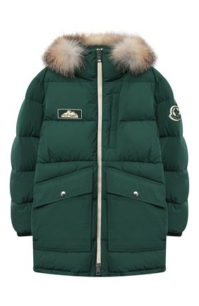 Детского пуховое пальто MONCLER темно-зеленого цвета по цене 84100 руб., арт. F2-954-1C525-21-54A91/12-14A | Фото 1 Детского пуховое пальто MONCLER темно-зеленого цвета, арт. F2-954-1C525-21-54A91/12-14A | Фото 1