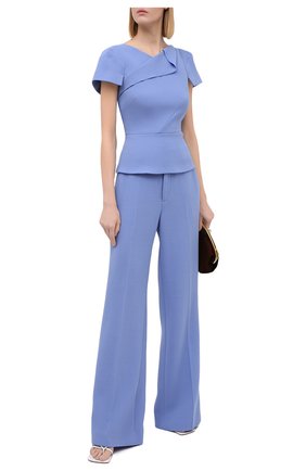 Женские шерстяные брюки ROLAND MOURET голубого цвета по цене 74900 руб., арт. PW20/S5077/F4044 | Фото 2 Женские шерстяные брюки ROLAND MOURET голубого цвета, арт. PW20/S5077/F4044 | Фото 2