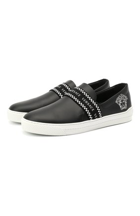 Мужские кожаные слипоны VERSACE черно-белого цвета по цене 36350 руб., арт. DSU8191/DV31G | Фото 1 Мужские кожаные слипоны VERSACE черно-белого цвета, арт. DSU8191/DV31G | Фото 1