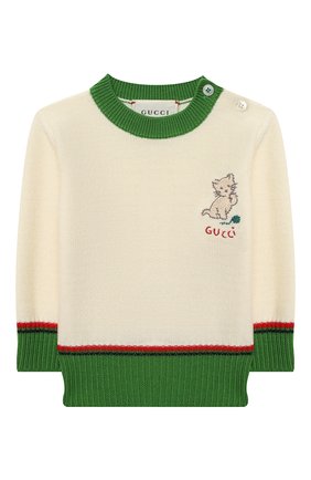 Детский шерстяной пуловер GUCCI белого цвета, арт. 616378/XKBEK | Фото 1 (Кросс-КТ НВ: Пуловеры; Ростовка одежда: 0 - 3 мес | 50 - 60 см, 3 мес | 62 см, 9 мес | 74 см)