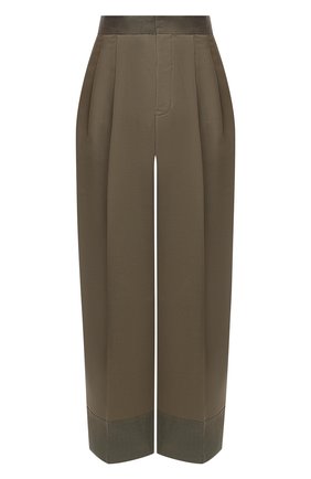 Женские шерстяные брюки Y`S хаки цвета, арт. YR-P43-133 | Фото 1 (Материал внешний: Шерсть; Материал подклада: Купро; Длина (брюки, джинсы): Стандартные; Женское Кросс-КТ: Брюки-одежда; Силуэт Ж (брюки и джинсы): Широкие)