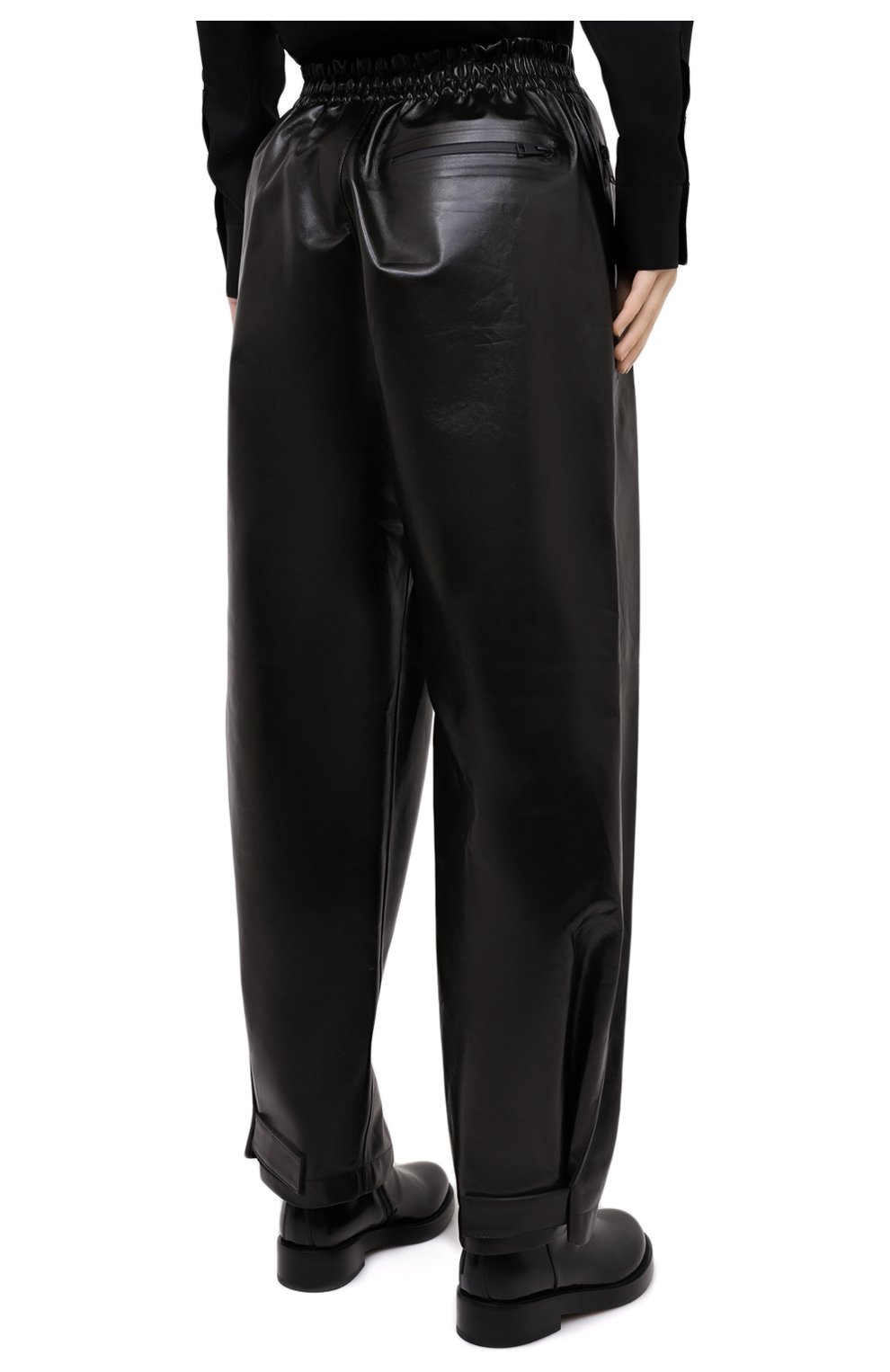 Женские кожаные брюки BOTTEGA VENETA темно-коричневого цвета, арт. 633867/VKLC0 | Фото 4 (Силуэт Ж (брюки и джинсы): Широкие; Длина (брюки, джинсы): Стандартные; Женское Кросс-КТ: �Брюки-одежда, Кожаные брюки; Региональные ограничения белый список (Axapta Mercury): RU; Материал внешний: Натуральная кожа)