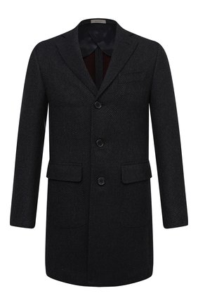Мужской шерстяное пальто CORNELIANI темно-синего цвета, арт. 861422-0812119/00 | Фото 1 (Материал внешний: Шерсть; Материал подклада: Вискоза; Рукава: Длинные; Мужское Кросс-КТ: Верхняя одежда, пальто-верхняя одежда; Стили: Классический; Длина (верхняя одежда): До середины бедра)