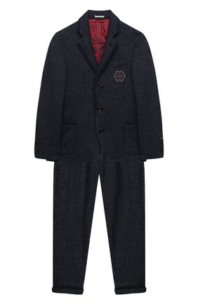 Детский шерстяной костюм BRUNELLO CUCINELLI синего цвета по цене 133000 руб., арт. BL851A107B | Фото 1 Детский шерстяной костюм BRUNELLO CUCINELLI синего цвета, арт. BL851A107B | Фото 1 (Рукава: Длинные; Материал внешний: Шерсть; Материал подклада: Купро; Кросс-КТ: костюм; Ростовка одежда: 10 - 11 лет | 140 - 146см, 8 лет | 128 см)
