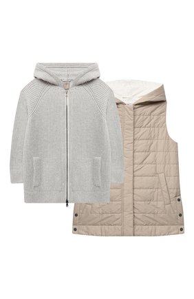 Детская комплект из кардигана и жилета BRUNELLO CUCINELLI серого цвета по цене 128000 руб., арт. B9DM50206B | Фото 1 Детская комплект из кардигана и жилета BRUNELLO CUCINELLI серого цвета, арт. B9DM50206B | Фото 1