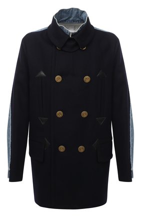 Мужской шерстяное пальто SACAI темно-синего цвета по цене 211000 руб., арт. 20-02378M | Фото 1 Мужской шерстяное пальто SACAI темно-синего цвета, арт. 20-02378M | Фото 1