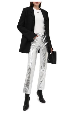 Женские кожаные брюки OFF-WHITE серебряного цвета по цене 140500 руб., арт. 0WJB011F20LEA0010900 | Фото 2 Женские кожаные брюки OFF-WHITE серебряного цвета, арт. 0WJB011F20LEA0010900 | Фото 2