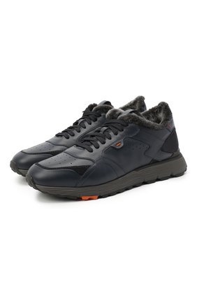 Мужские кожаные кроссовки SANTONI темно-синего цвета по цене 45950 руб., арт. MBCR21409ANAPWYAU53 | Фото 1 Мужские кожаные кроссовки SANTONI темно-синего цвета, арт. MBCR21409ANAPWYAU53 | Фото 1