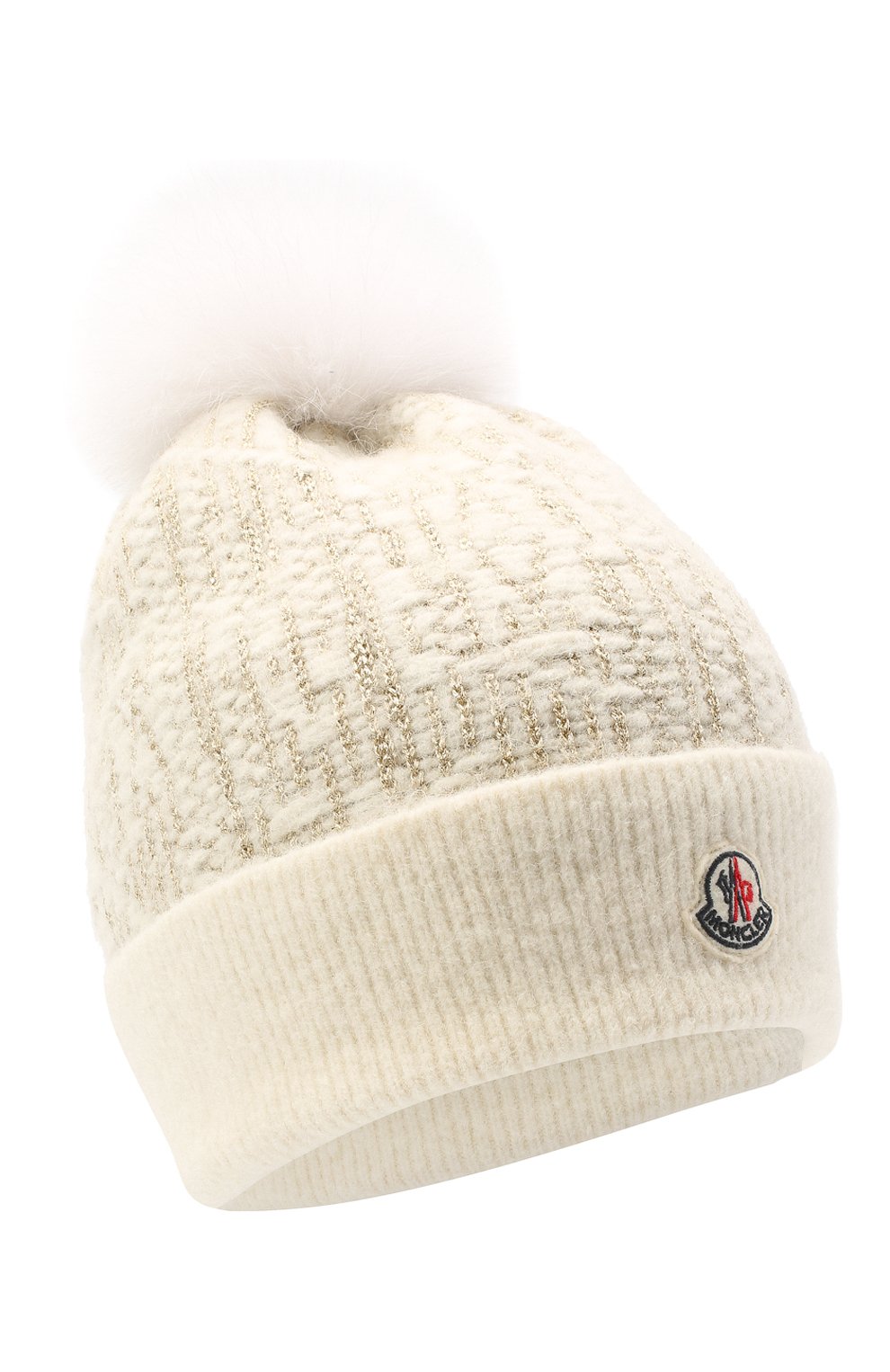 Детского шапка с меховой отделкой MONCLER белого цвета, арт. F2-954-9Z720-11-A9473 | Фото 1 (Материал: Текстиль, Вискоза)