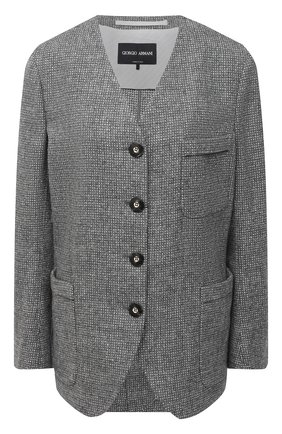 Женский жакет из шерсти и хлопка GIORGIO ARMANI серого цвета по цене 176000 руб., арт. 0WHGG0HN/T01VD | Фото 1 Женский жакет из шерсти и хлопка GIORGIO ARMANI серого цвета, арт. 0WHGG0HN/T01VD | Фото 1
