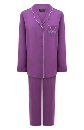 Женская хлопковая пижама NATAYAKIM фиолетового цвета, арт. NY-025BW | Фото 1 (Материал внешний: Хлопок; Длина (для топов): Удлиненные; Длина (брюки, джинсы): Стандартные; Рукава: Длинные; Длина Ж (юбки, платья, шорты): Мини)