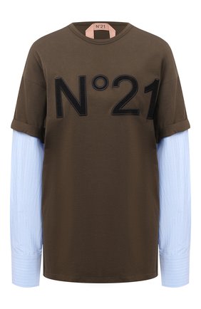 Женская хлопковый лонгслив N21 хаки цвета по цене 29950 руб., арт. 20I N2M0/F072/4157 | Фото 1 Женская хлопковый лонгслив N21 хаки цвета, арт. 20I N2M0/F072/4157 | Фото 1
