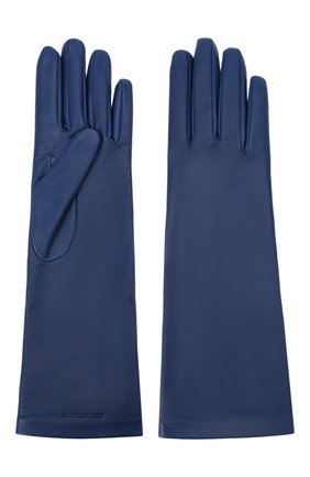 Женские кожаные перчатки SAINT LAURENT темно-синего цвета по цене 36550 руб., арт. 639505/3YA26 | Фото 2 Женские кожаные перчатки SAINT LAURENT темно-синего цвета, арт. 639505/3YA26 | Фото 2